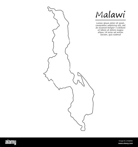 Simple Outline Map Of Malawi Vector Silhouette In Sketch Line Style