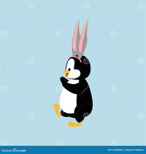 Easter Penguin Wearing Bunny Ears Vector Illustration Stock Vector