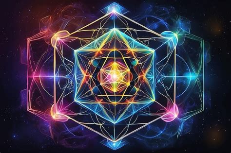 Premium Photo Metatron Cube Sacred Geometry On Colorful Blury Background