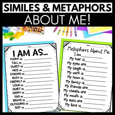 Similes And Metaphors About Me Figurative Language Worksheets Made