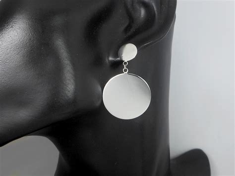 Sup Silver Large Disc Stud Earrings 925 Silver Round Drop Earrings