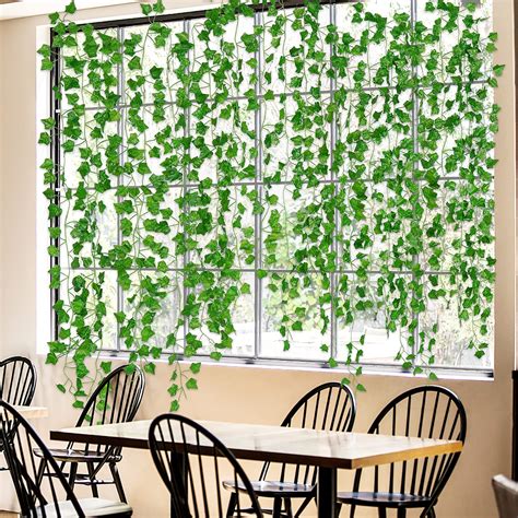 Artflower 12 Pcs 84Ft Artificial Ivy Leaf Plants Fake Ivy Leaves