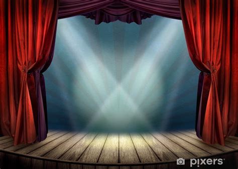 Wall Mural Theater stage with red curtains and spotlights - PIXERS.US