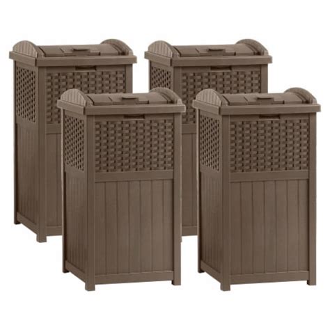 Suncast Trash Hideaway 33 Gallon Resin Wicker Outdoor Garbage Container