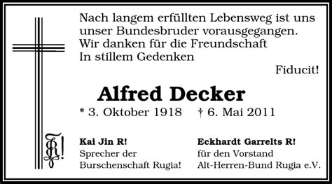 Traueranzeigen Von Alfred Decker Vrm Trauer De