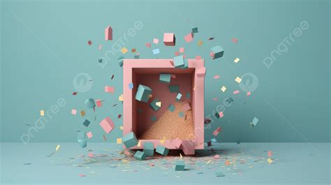 Surprise Birthday Celebration 3d Render Of Pastel T Box And Confetti