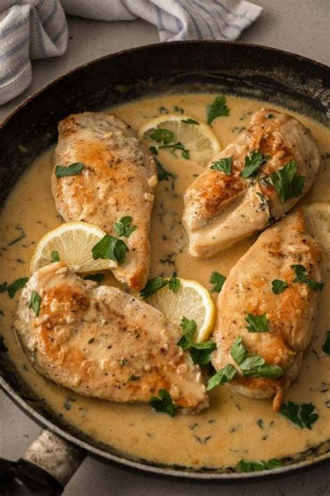 Creamy Lemon Thyme Chicken Recipe Thyme Recipes Thyme Chicken Lemon Thyme Chicken