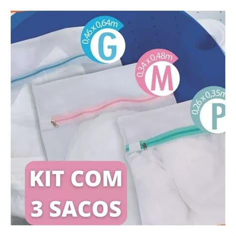 Kit Sacos Lavar Roupa P M G 3 Pçs Intima Delicada Zíper