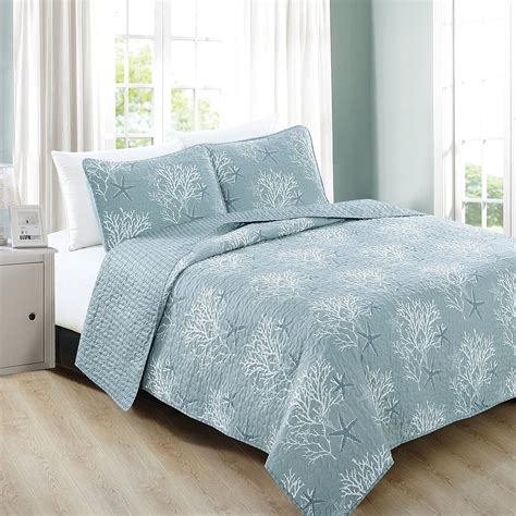 Piece Coastal Beach Theme Quilt Set With Shams Soft All Season