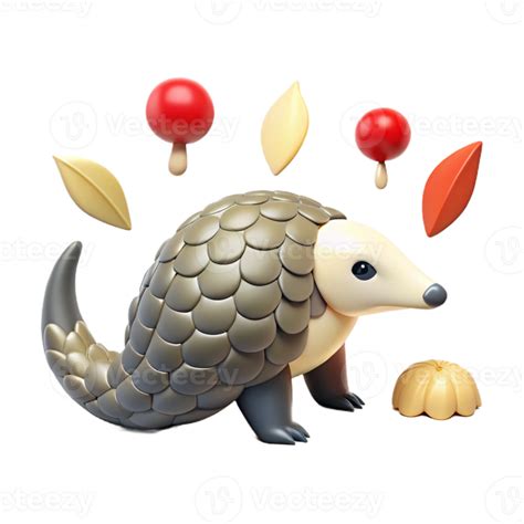 3D Rendered Cute Pangolin with Scaly Armor and Autumn Leaves 52558902 PNG