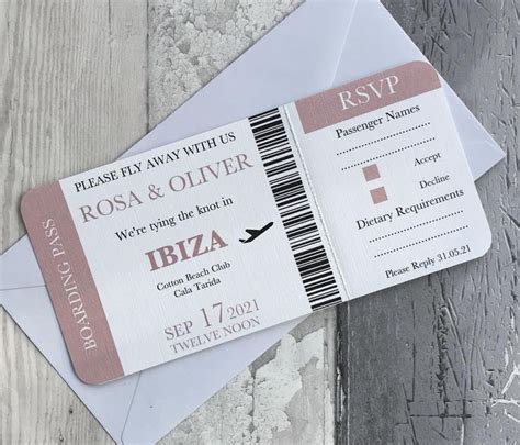 Boarding Pass Printed Wedding Invitation Sample Etsy Boarding Pass Wedding Invitation