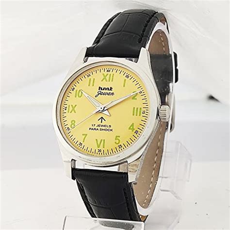 Buy HMT Jawan17 Jewels Mechanical Hand Winding Yellow Dial Analog Wrist