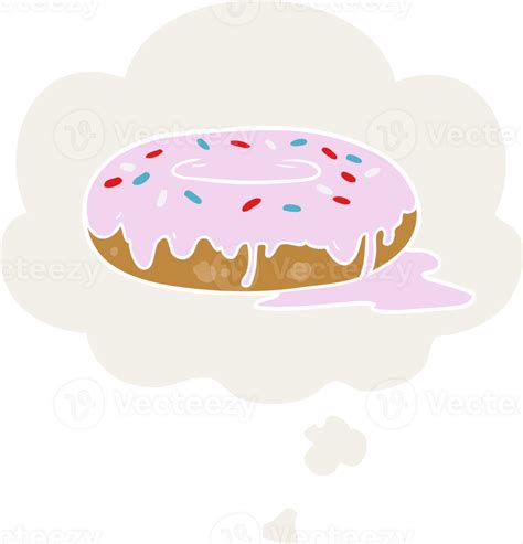 Cartoon Donut With Thought Bubble In Retro Style Png