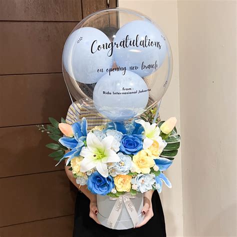 Jual Lilyanna Artificial Flower Box With Balloon Custom Text Buket