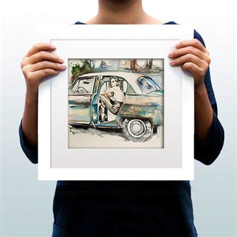 Watercolor Print Romance Erotic Art Print Of Female In Car