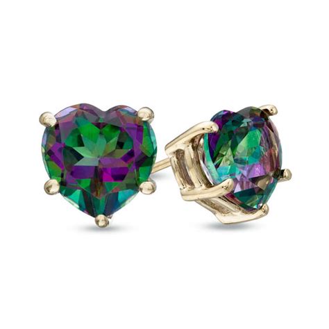 Mm Heart Shaped Mystic Fire Topaz Stud Earrings In K Gold