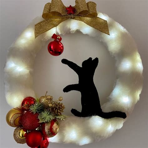 Decoração de Natal Guirlanda em Pelucia Gato e Luz de Led Elo7