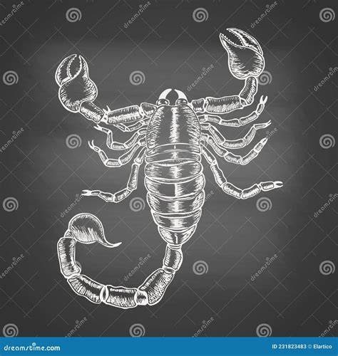 Scorpion Chalk Drawing On The Blackboard Hand Drawn Sketch In