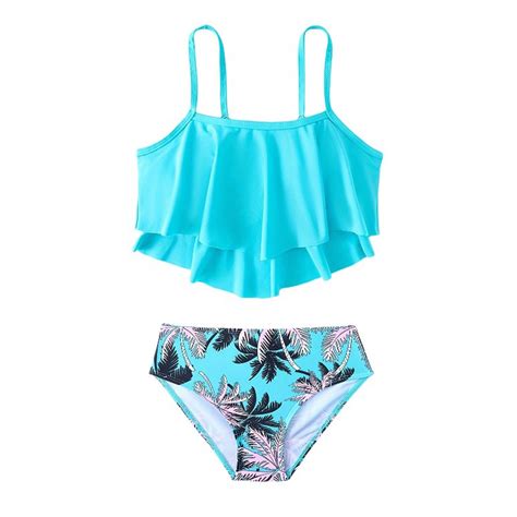 Hienoo Big Girls Bikini Swimsuit Ruffle Beach Bathing Suit Swimwear Set Sizes 7 14 Walmart