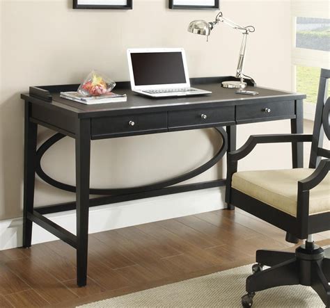 Contemporary Black Table Desk With Three Drawers Writing Desk