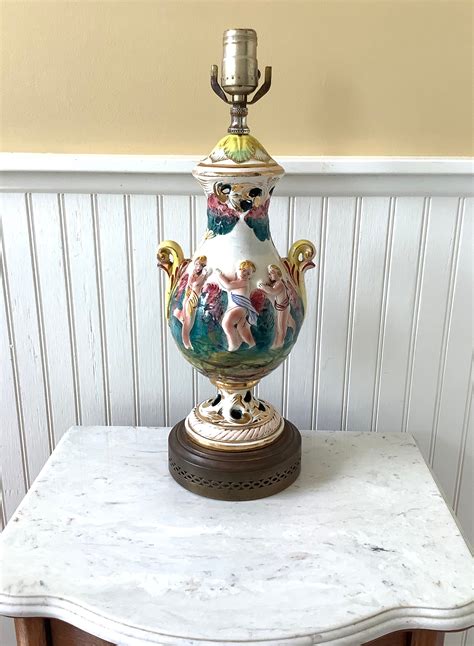 Vintage Capodimonte Italian Ceramic Hand Painted Lamp With Flowers