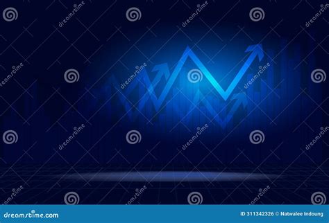 Financial Chart With Moving Up Arrow Graph In Stock Market On Dark Blue