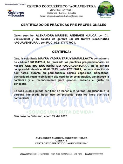 Formato Certificado De PrÁcticas Pre Profesionales Pdf