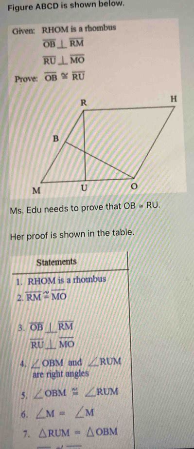 Solved Figure ABCD Is Shown Below Given RHOM Is A Rhombus Overline