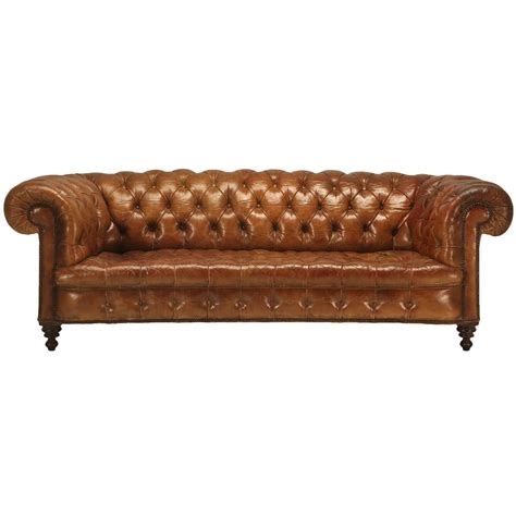 Antique Leather Chesterfield Sofa in Original Leather For Sale at 1stdibs