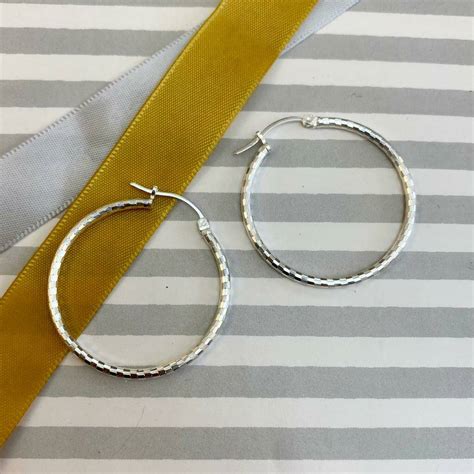 Textured Hoop Earrings In Sterling Silver By The London Earring Company