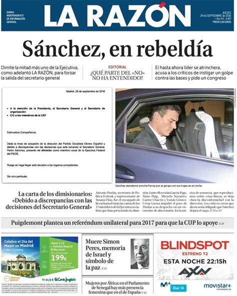 prensa hoy Sánchez reo en rebeldía cesado