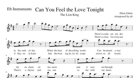 Can You Feel The Love Tonight Alto Sax Cover Sheet Music Pdf Lyrics Chords Chordify