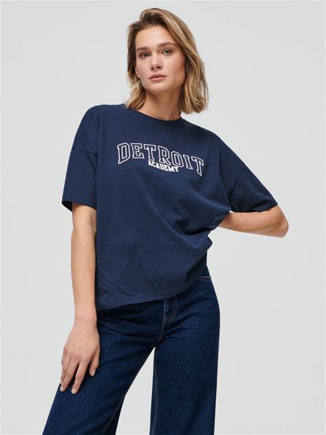 T Shirt Mit Schriftzug Farbe Navy Sinsay 3555b 59x