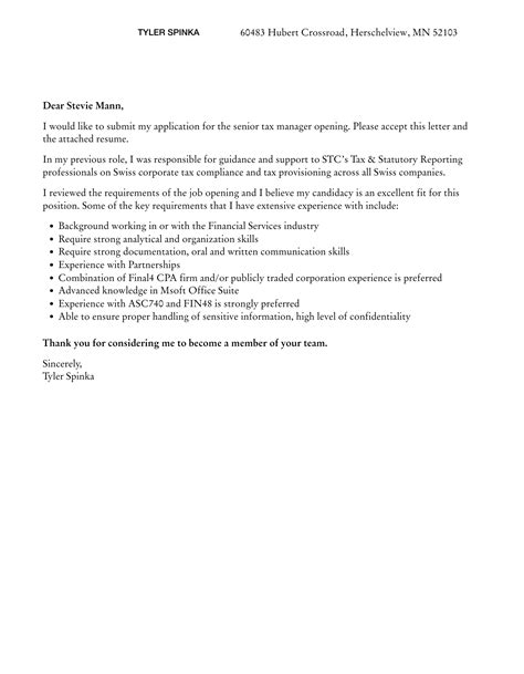 Senior Tax Manager Cover Letter Velvet Jobs