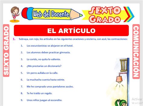 Ejercicios del Artículo para Sexto Grado de Primaria Web del Docente