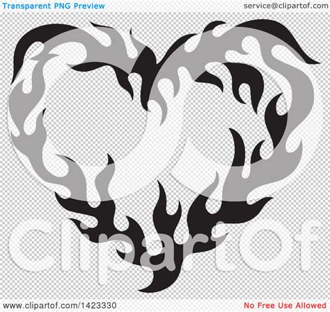 Clipart Of A Black Fire Flame Love Heart Design Element Royalty Free