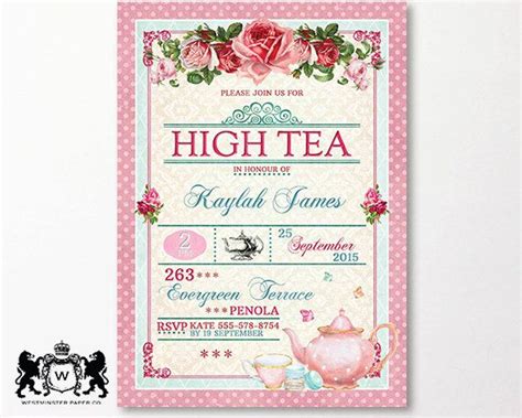 High Tea Invitation Tea Party Invitation By Westminsterpaperco High Tea