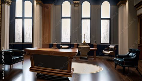 interior of a court room, modern courtroom interior that emphasizes the ...