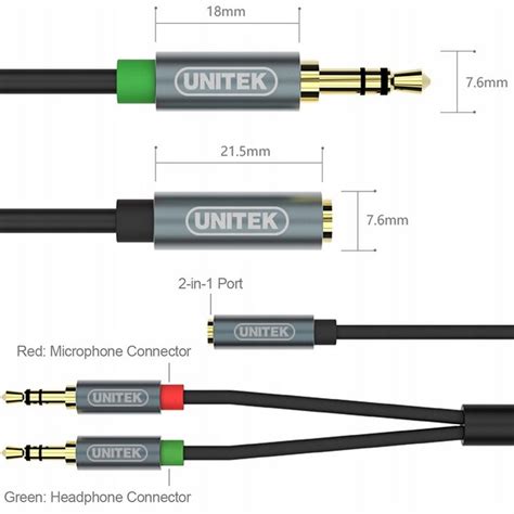 Unitek Rozdzielacz S Uchawek I Mikrofonu Przej Ci Wka Mini Jack Mm