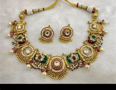 Unique Gold Plated Jewelry Set Kundan Meena Necklace Set Etsy Uk