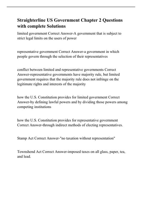 Straighterline US Government Chapter 2 Questions with complete