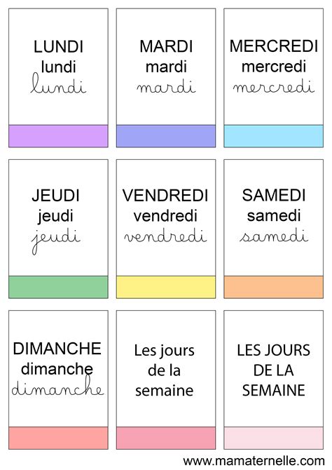 Cartes De Nomenclature Les Jours De La Semaine Ma Maternelle