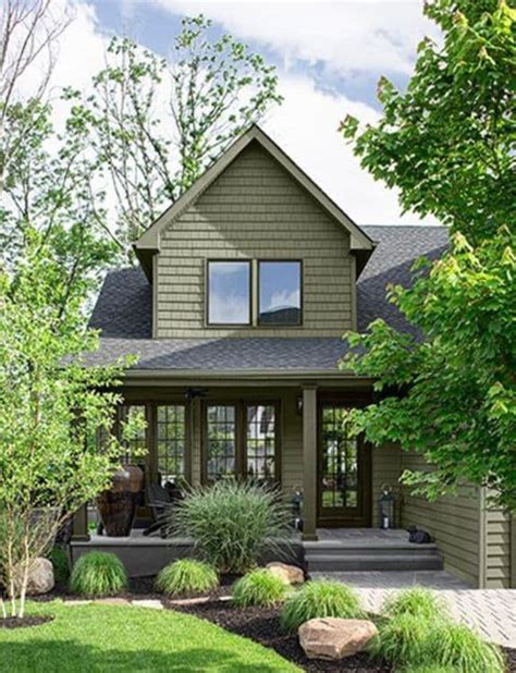 Dark Olive Green House Exterior Ideas For Curb Appeal Revamp