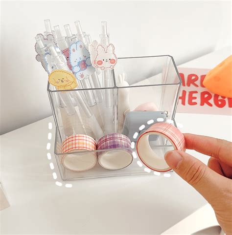 Gixusil Acrylic Pen Holder Clear Makeup Brush Holder Pencil Holder For Desk With Sticky Notes