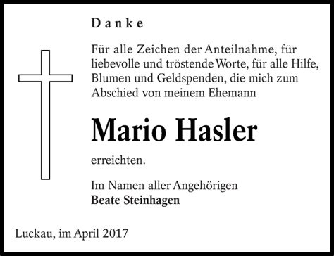 Traueranzeigen Von Mario Hasler Lr Online Trauer De