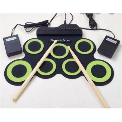 Jual Electronic Digital Drum Kit 7 Pads Roll Up USB Power Green