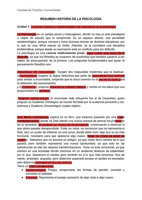 Resumen Historia DE LA Psicologã A RESUMEN HISTORIA DE LA PSICOLOGÍA