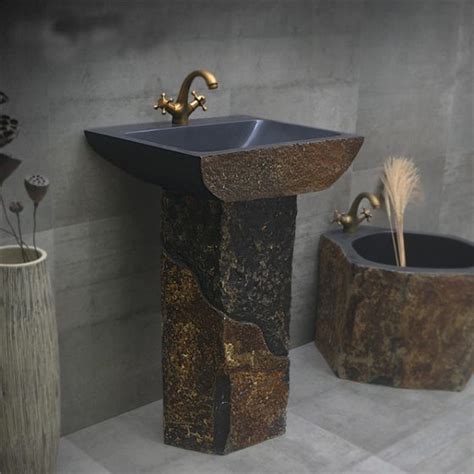 Unique Pedestal Sink Rough Cobble Sink Qinyuan Stone