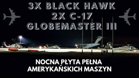 Śmigłowce BLACK HAWK i samoloty C 17 GLOBEMASTER wieczorny tłok na