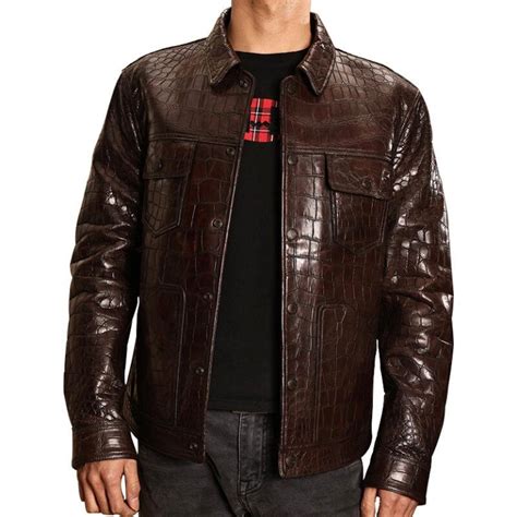 Mens Alligator Leather Jacket Slim Fit Tucker Coat